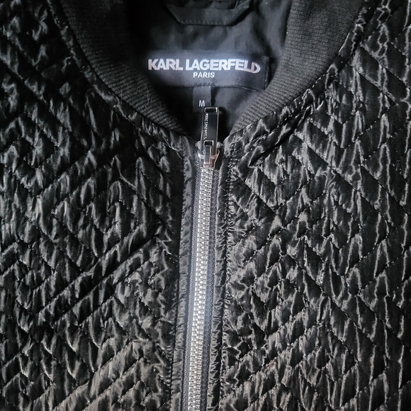 Karl Lagerfeld Men's Black Quilted Shiny Bomber Jacket NWT sz Medium $298 - Picture 2 of 6